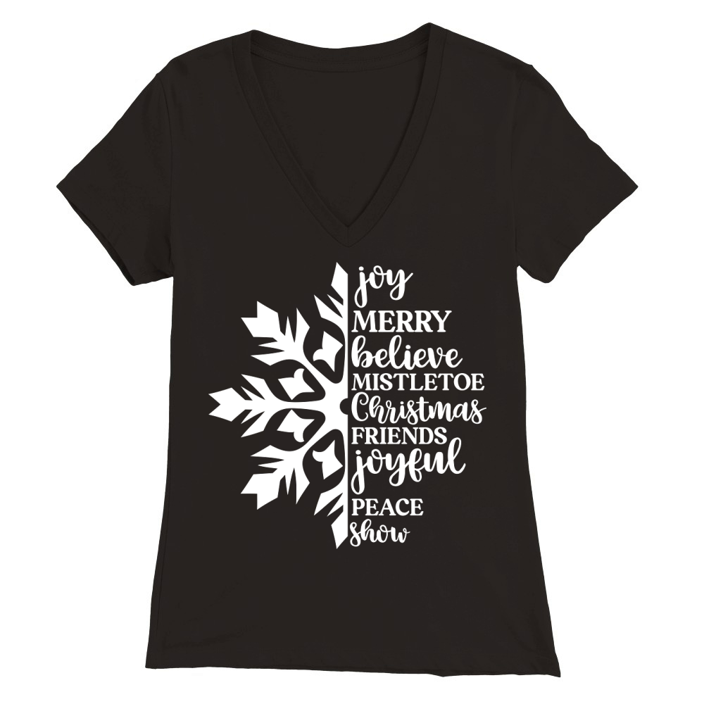 Joy Merry Believe Christmas Premium Womens V-Neck T-shirt