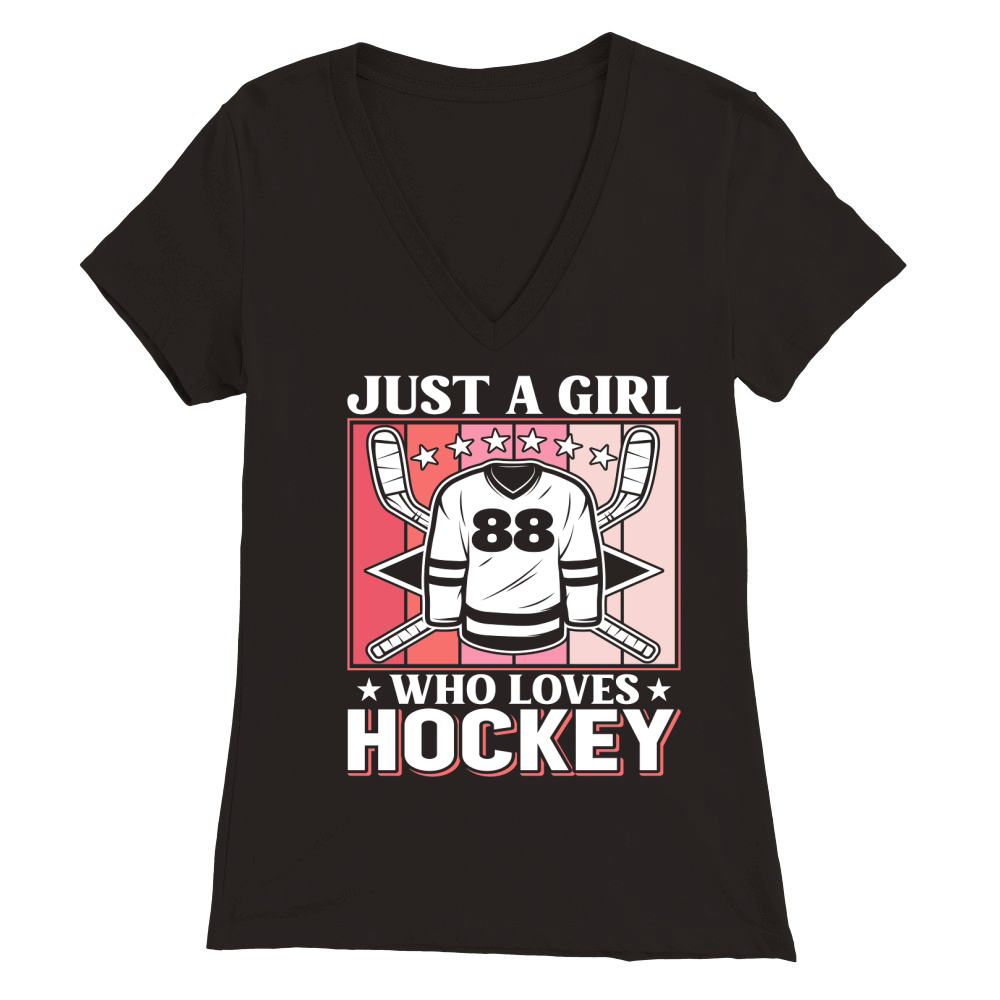 Just a Girl who Loves Hockey Premium Womens V-Neck T-shirt