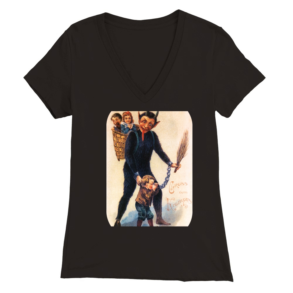 Krampus Sticker Ugly Christmas Premium Womens V-Neck T-shirt