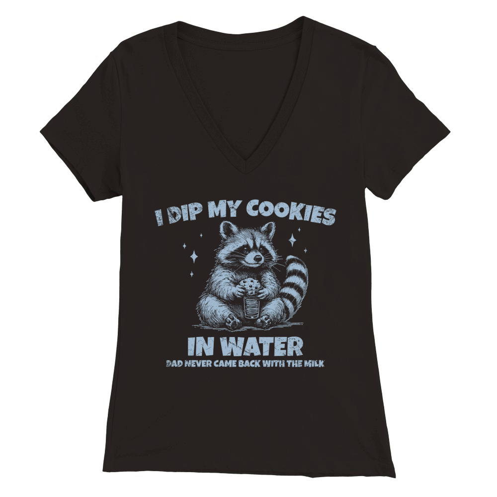 Raccoon Dip Cookie in Water D Grey GR Premium Womens V-Neck T-shirt