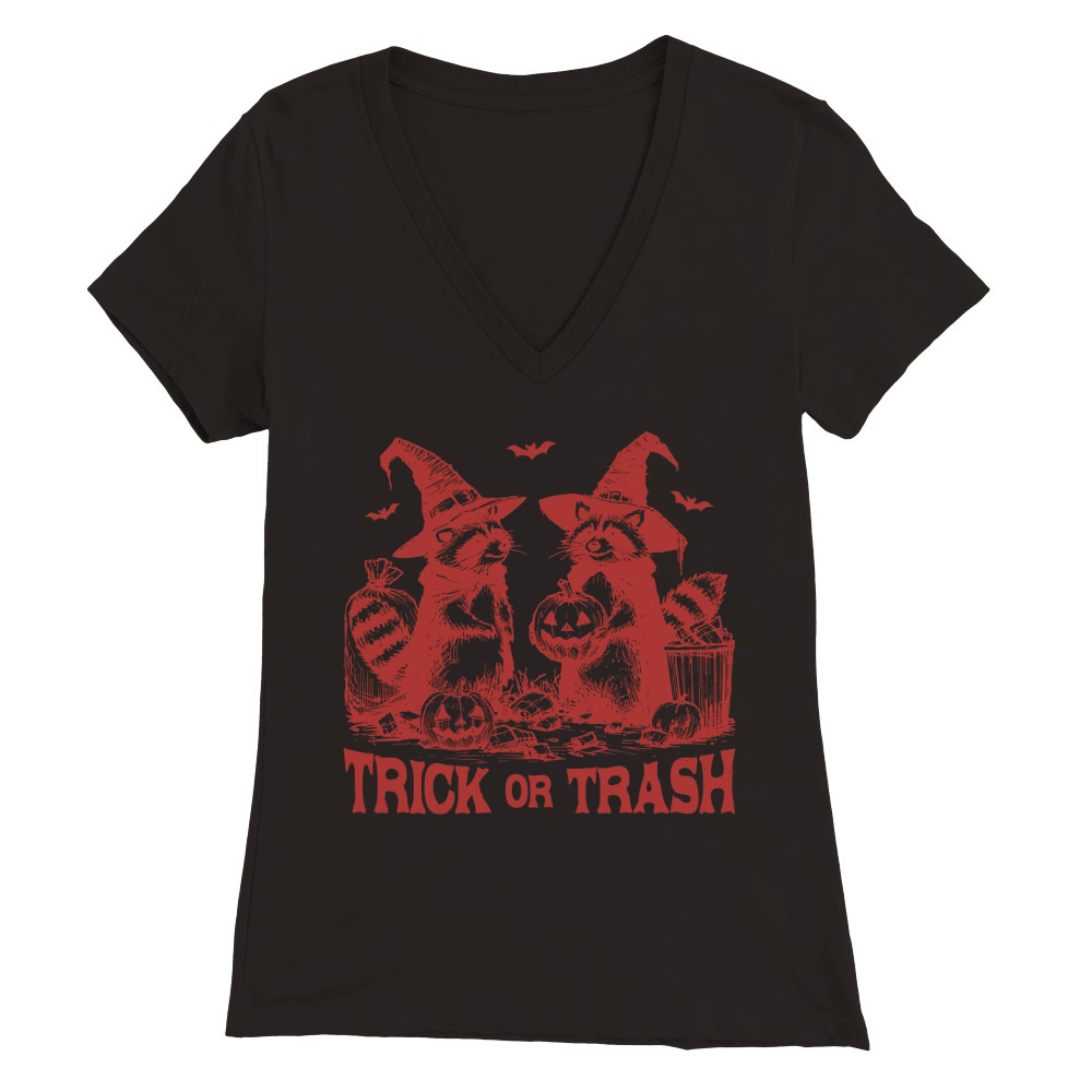 Trick Or Trash Halloween L Red Premium Womens V-Neck T-shirt