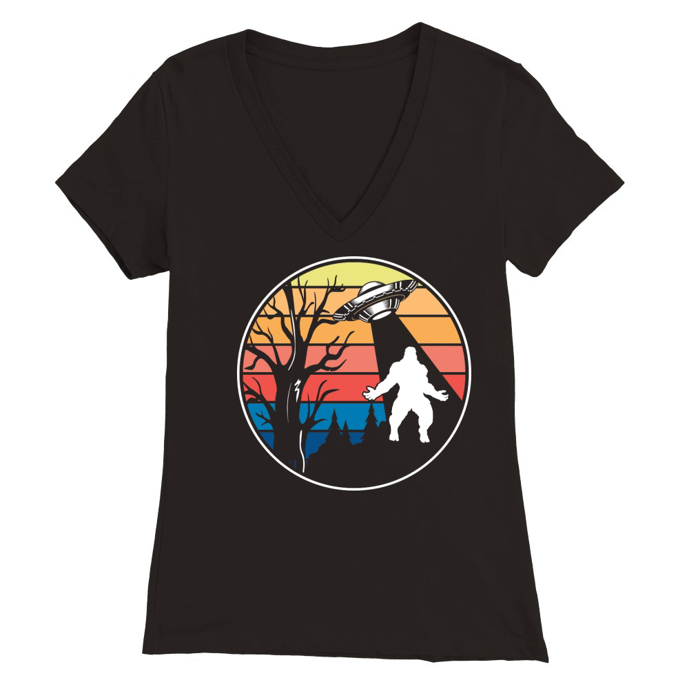 Vintage UFO Alien Bigfoot 2 Premium Womens V-Neck T-shirt