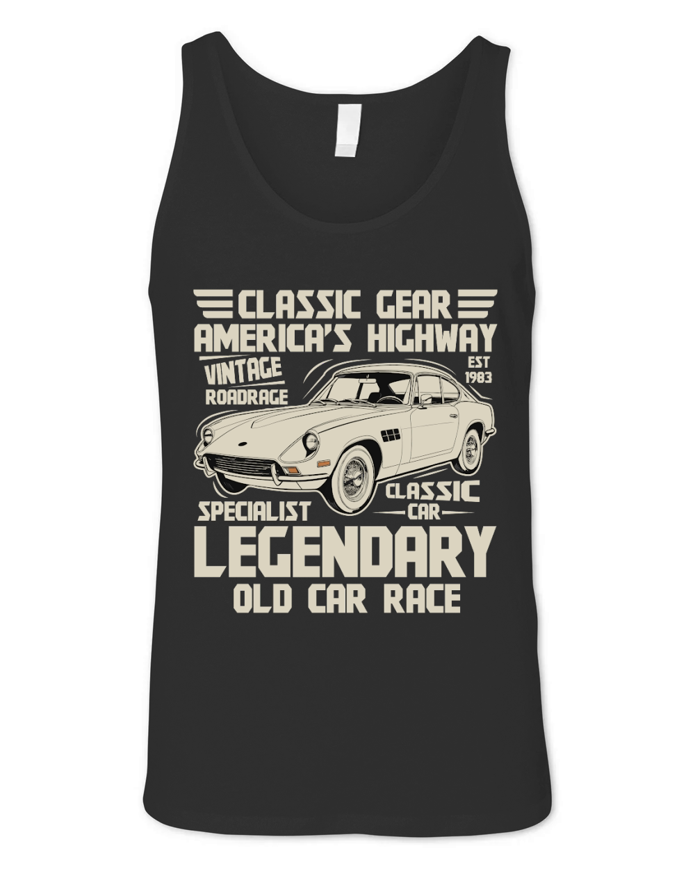 Classic Gear Americas Highway vintage roadrace car Unisex Jersey Tank