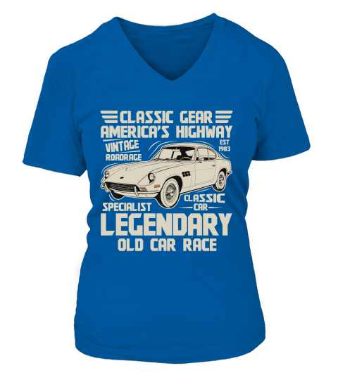 Classic Gear Americas Highway vintage roadrace car V-neck T-Shirt Woman