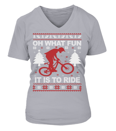 Funny Christmas - Mountain Bike Ugly Christmas V-neck T-Shirt Woman