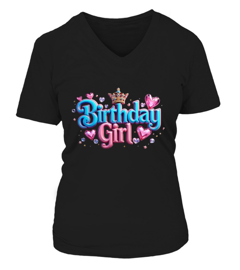 Sparkling Happy Birthday Graphic V-neck T-Shirt Woman