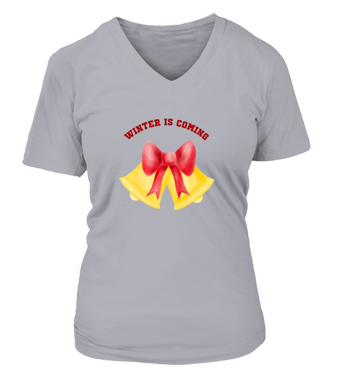 Winter is Coming Golden bell with red cute bow V-neck T-Shirt Woman