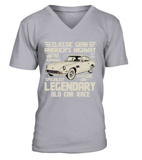 Classic Gear Americas Highway vintage roadrace car V-Neck T-shirt