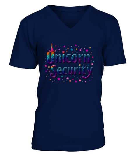Cute Colorful Unicorn Security V-Neck T-shirt