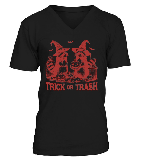 Trick Or Trash Halloween L Red V-Neck T-shirt