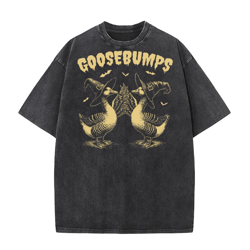 0502 Goosebumps Halloween Witch Goose D Yellow Washed T-Shirt