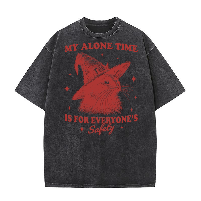 Cat Witch Hat Halloween L Red Washed T-Shirt