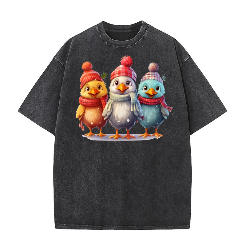 Chicken Santa Hat Christmas Lights 02 Washed T-Shirt