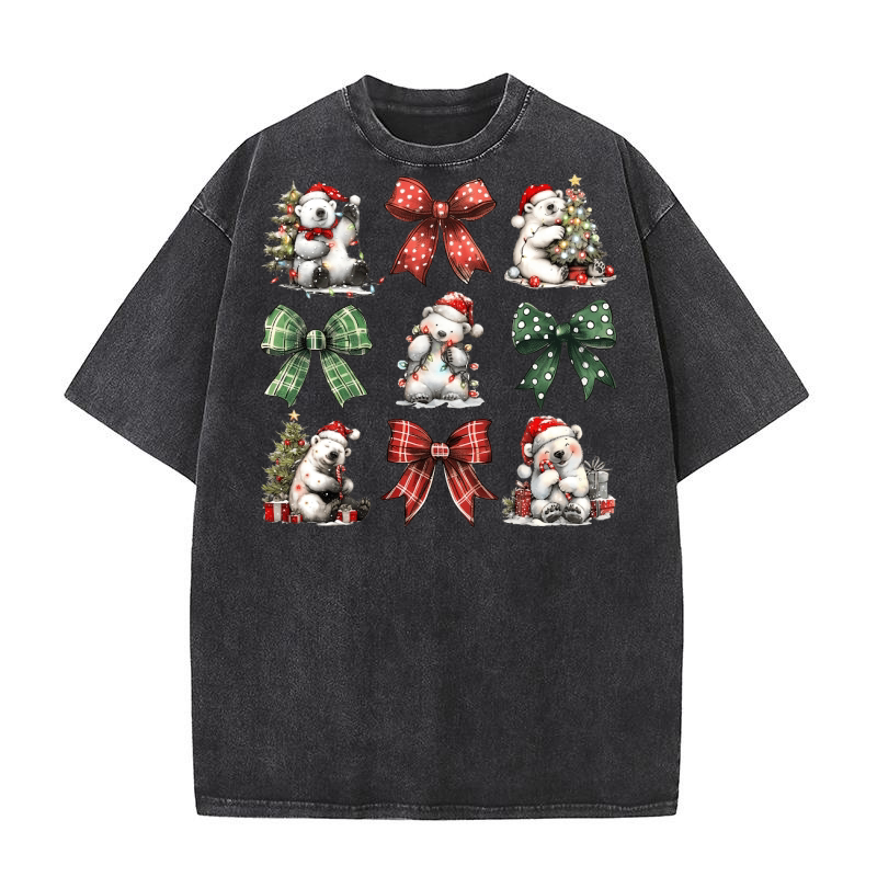 Christmas Coquette Bow Polar Bear Washed T-Shirt
