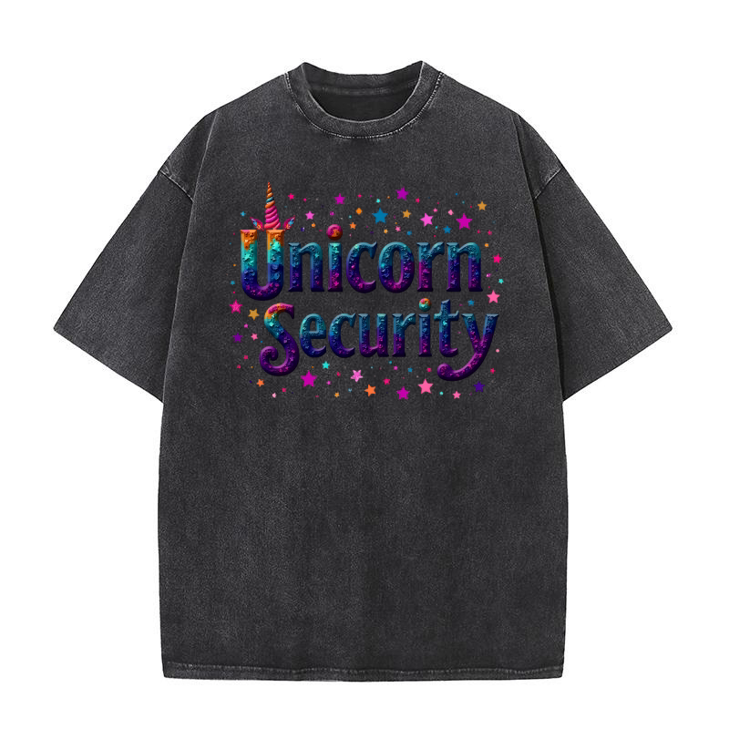 Cute Colorful Unicorn Security Washed T-Shirt