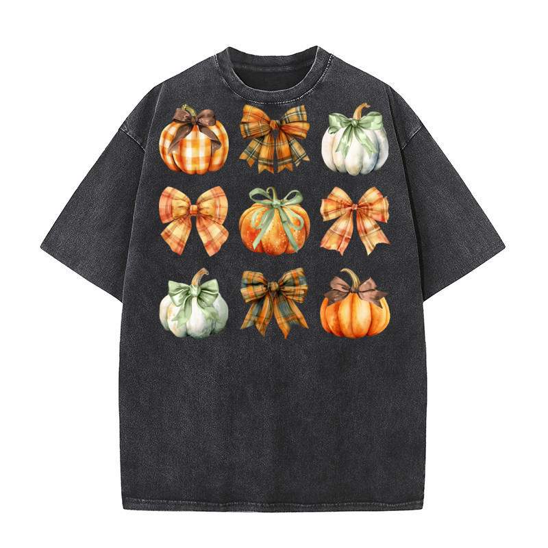 Fall Coquette   Pumpkins 5 Washed T-Shirt