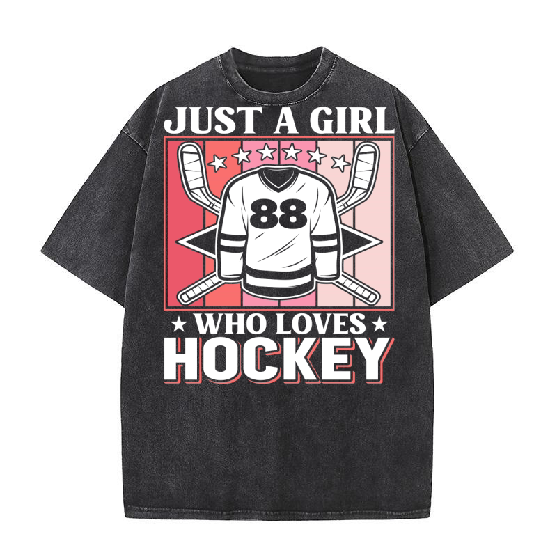 Just a Girl who Loves Hockey Washed T-Shirt