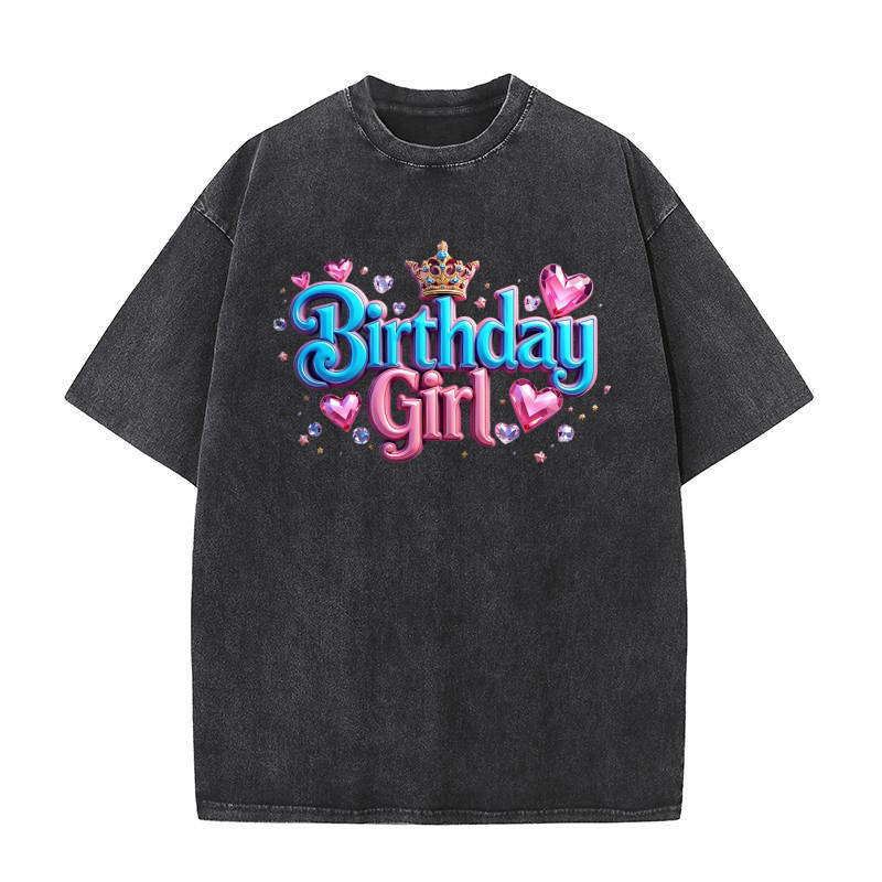 Sparkling Happy Birthday Graphic Washed T-Shirt