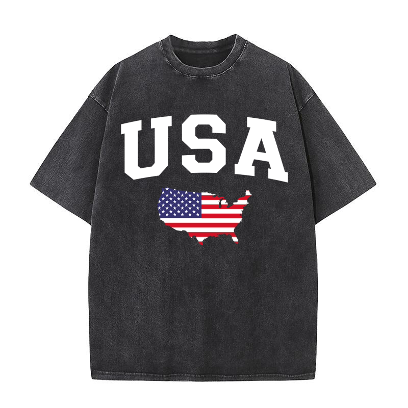 Usa flag map patriotic Washed T-Shirt