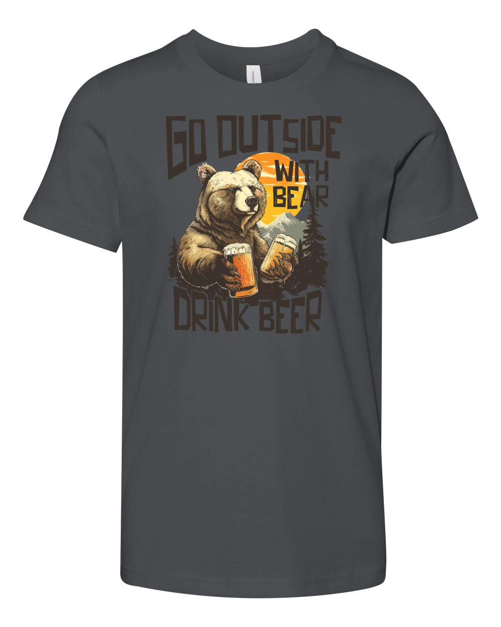 Go Outside With Bear Drink Beer Youth Unisex Jersey Tee