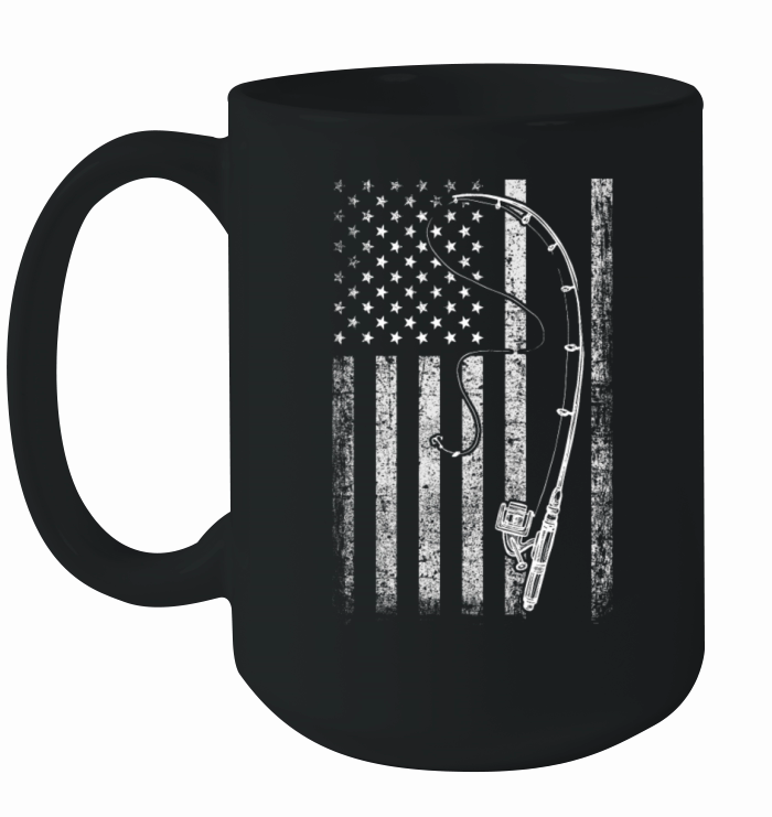 American Flag Fishing Rod Patriotic For Fisherman Ceramic Mug