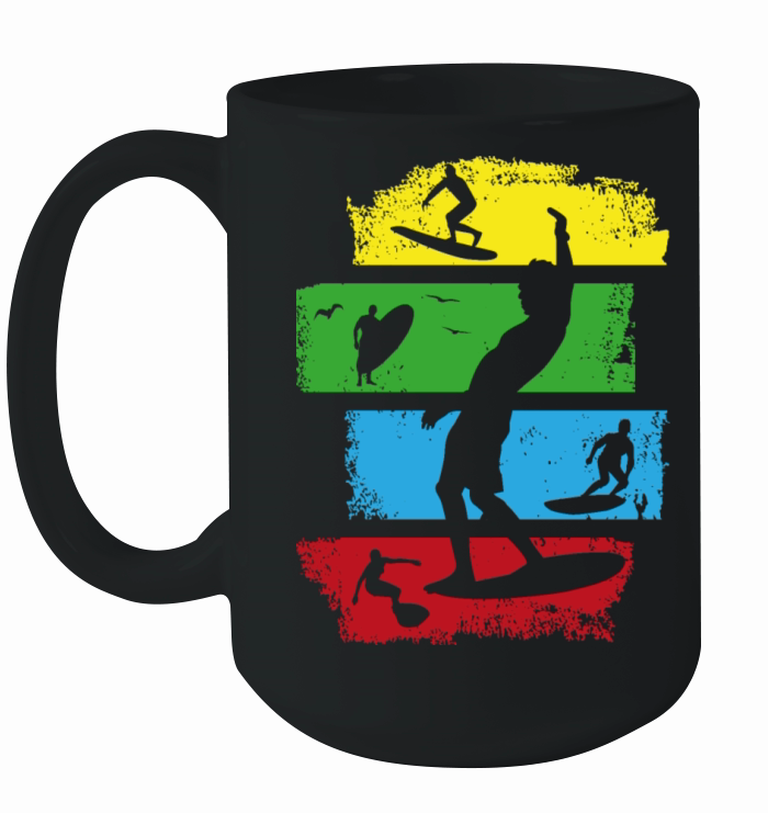 surf surfer surfing retro vintage stripes dark Ceramic Mug
