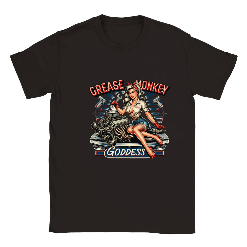 Retro Vintage grease monkey goddess Classic Kids Crewneck T-shirt