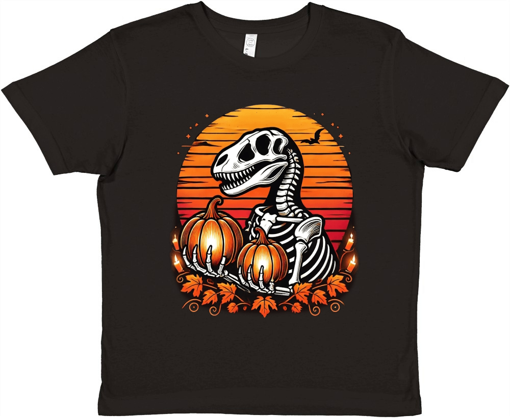 Halloween Dinosaur Skeleton 09 Premium Kids Crewneck T-shirt