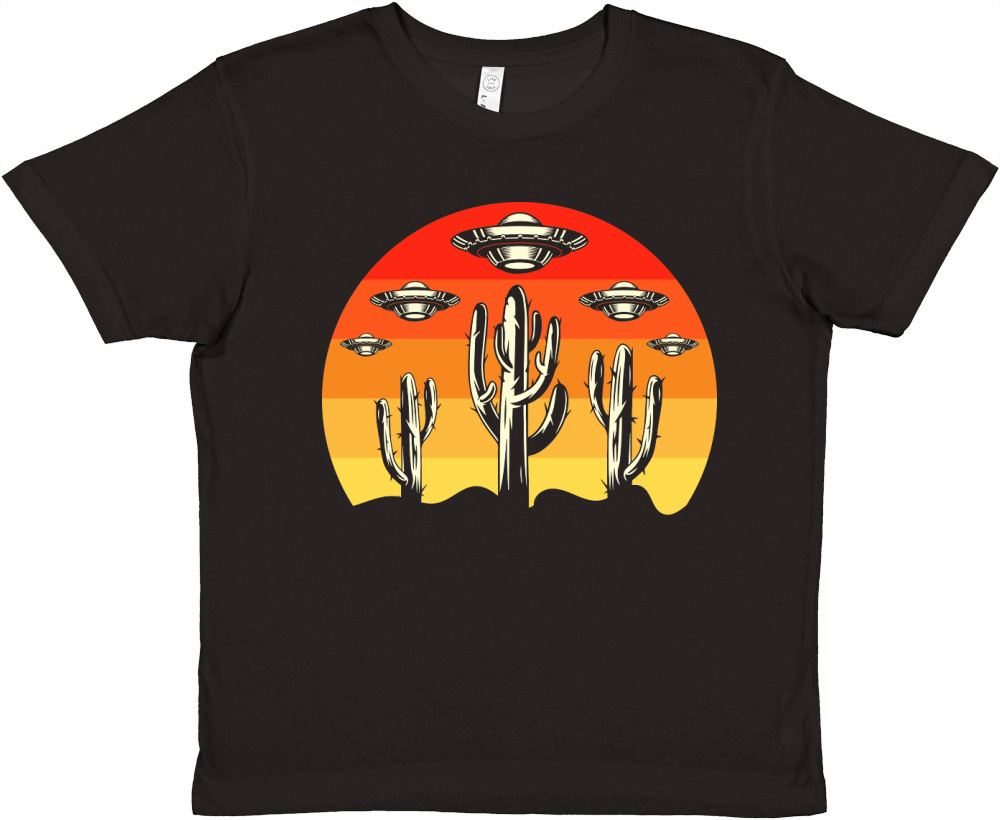 Vintage UFO Alien Cactus Premium Kids Crewneck T-shirt