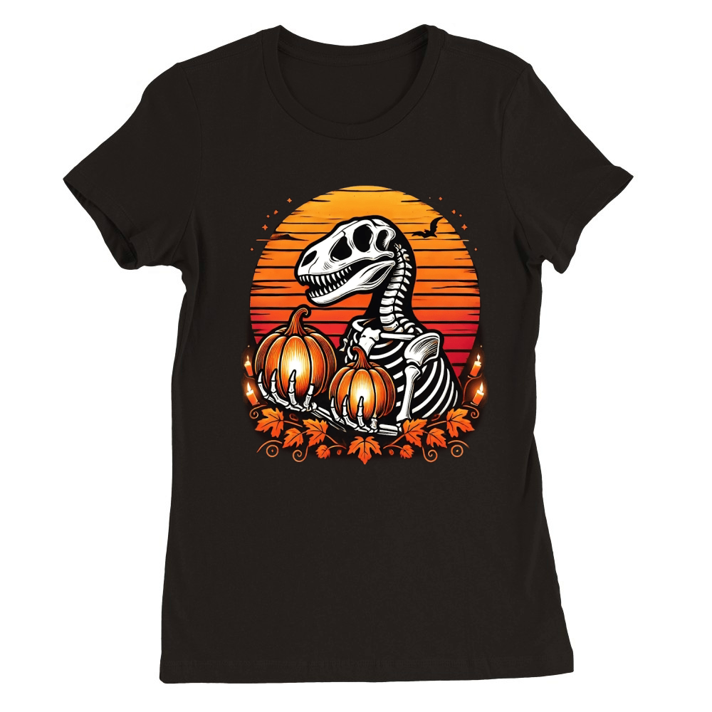 Halloween Dinosaur Skeleton 09 Premium Womens Crewneck T-shirt