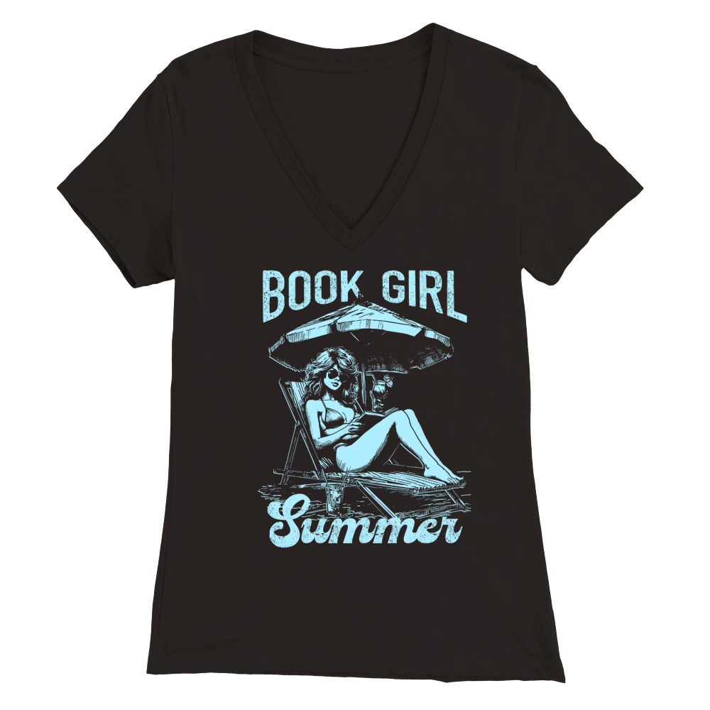 Book Girl Summer D Sky Premium Womens V-Neck T-shirt