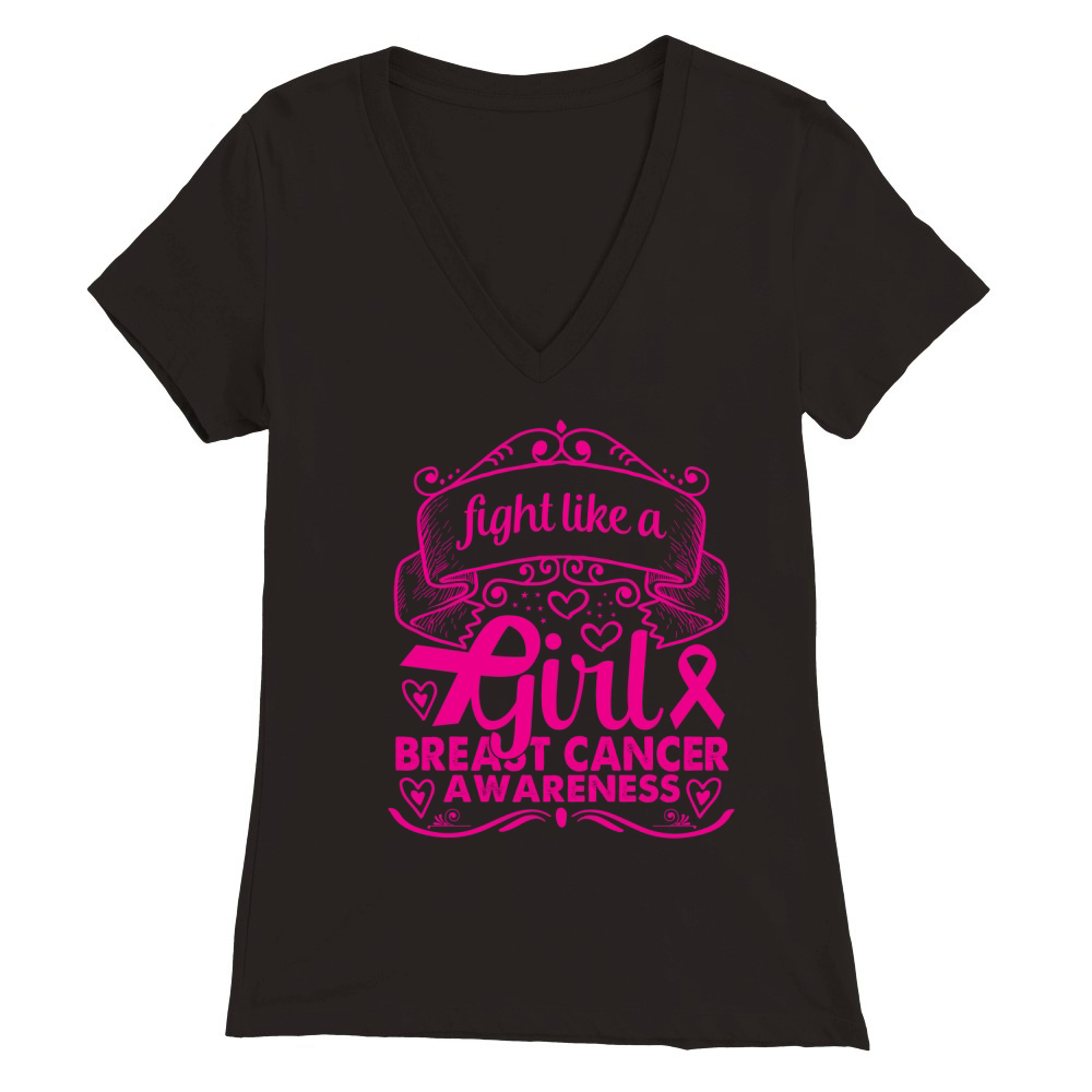 Fight Like A Girl Breast Cancer Awareness Premium Womens V-Neck T-shirt