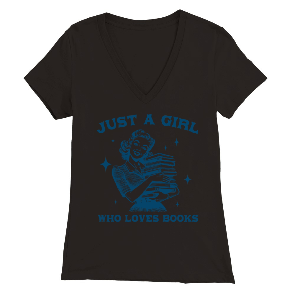 Just A Girl Who Loves Books L Blue Premium Womens V-Neck T-shirt