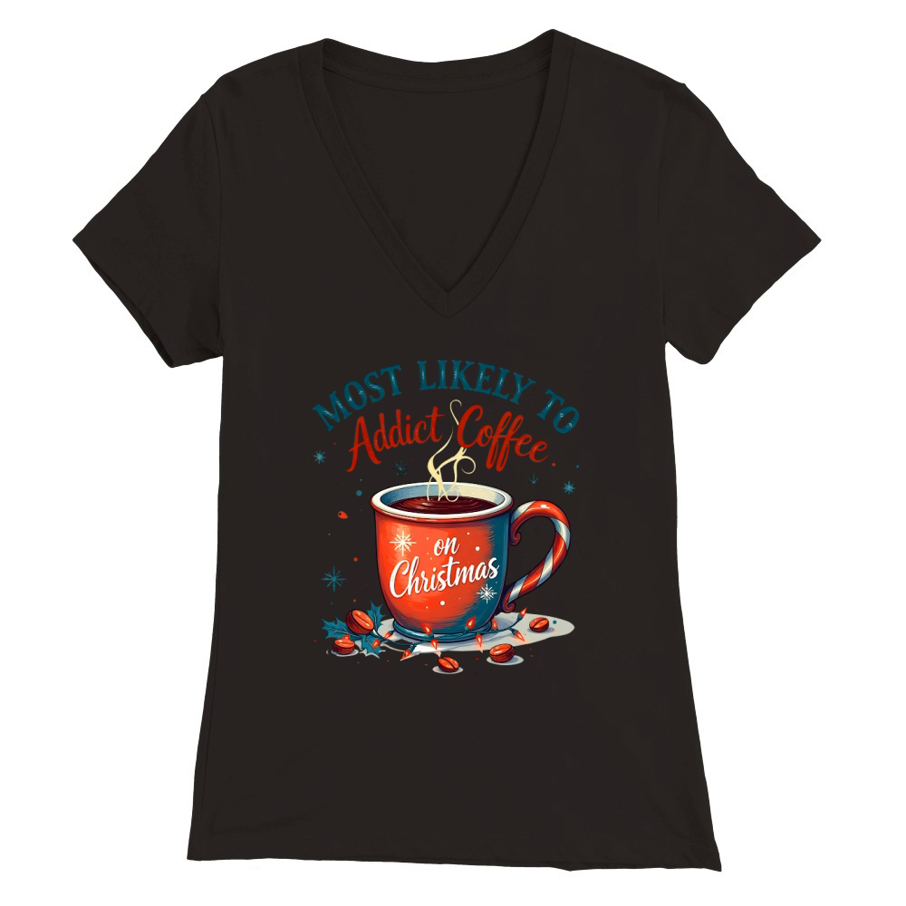 Most likely to addict coffee on Christmas Premium Womens V-Neck T-shirt