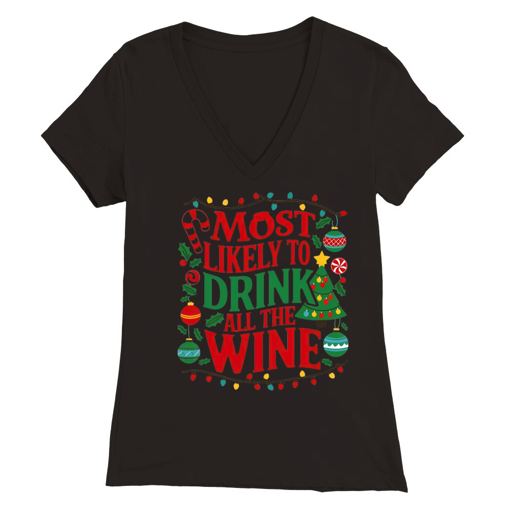 Most likely to drink all the wine Premium Womens V-Neck T-shirt