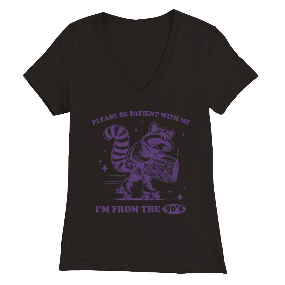Raccoon Roller Skate Vintage Radio L Violet Premium Womens V-Neck T-shirt