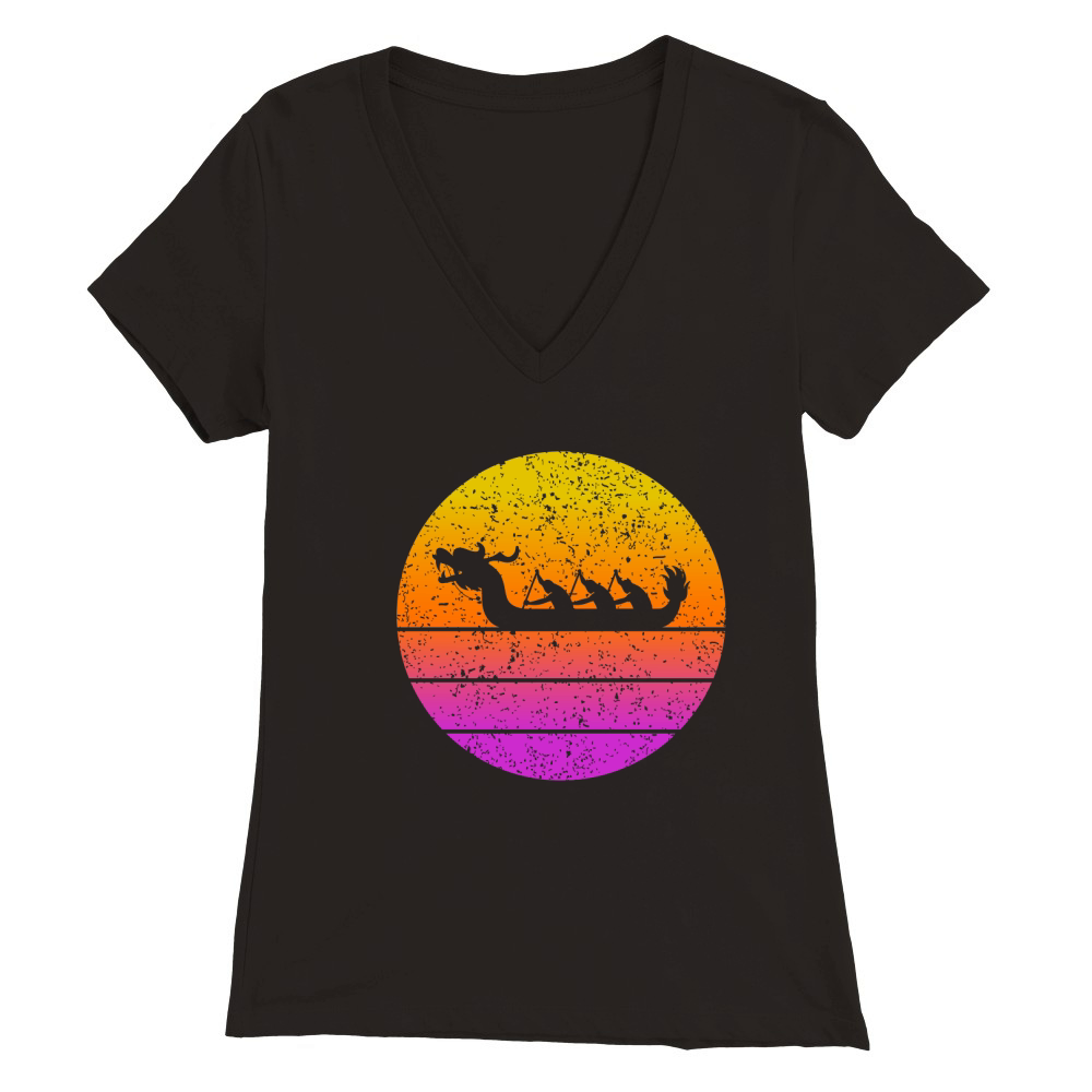 Retro Sunset Vintage Dragon Boat Premium Womens V-Neck T-shirt