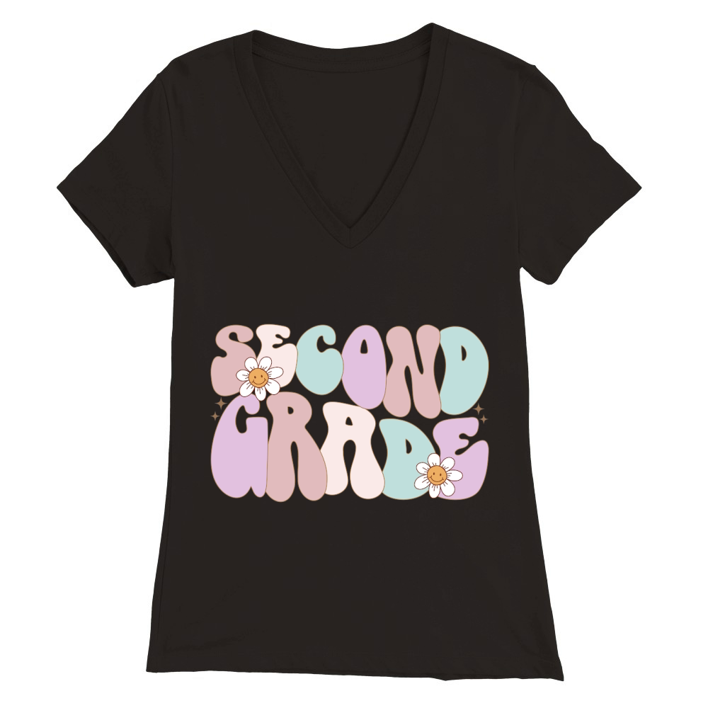 second grade PASTEL wave daisy Premium Womens V-Neck T-shirt