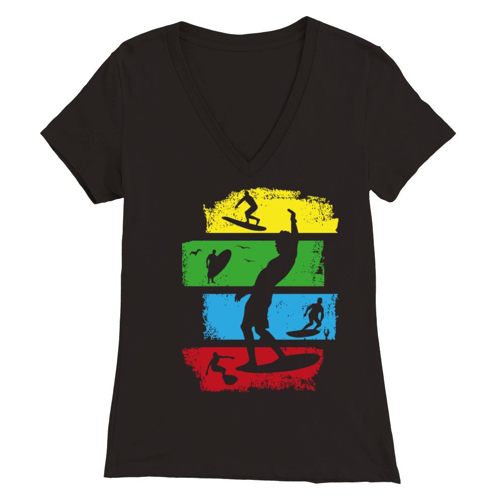 surf surfer surfing retro vintage stripes dark Premium Womens V-Neck T-shirt