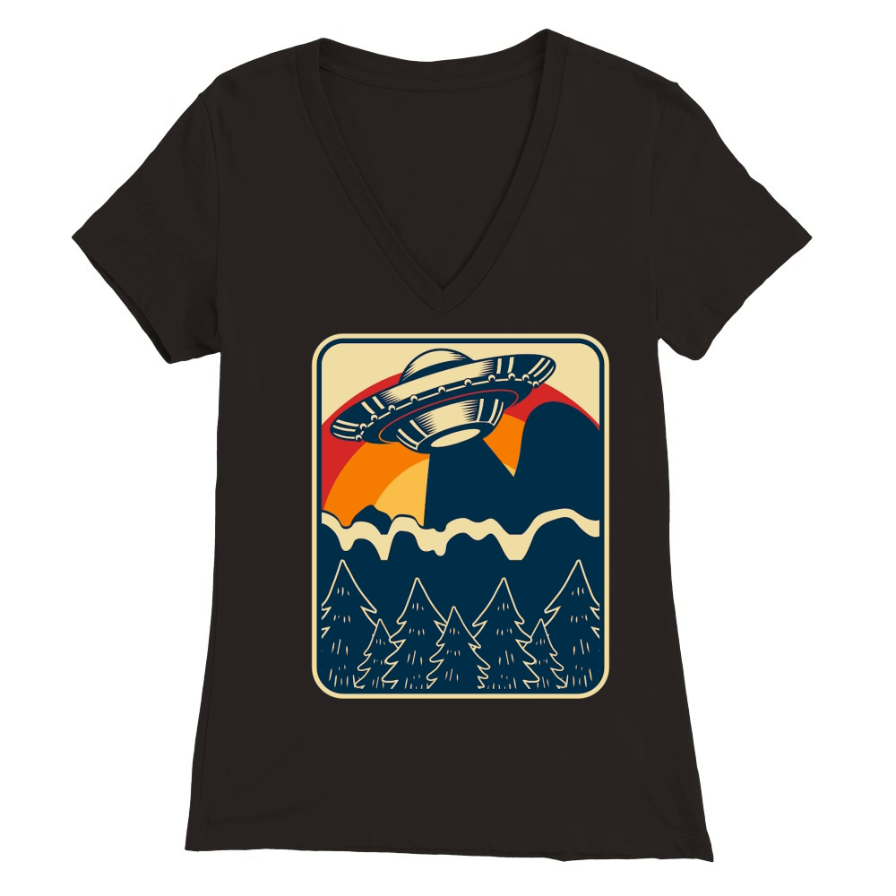 Vintage UFO Alien mountain 2 Premium Womens V-Neck T-shirt