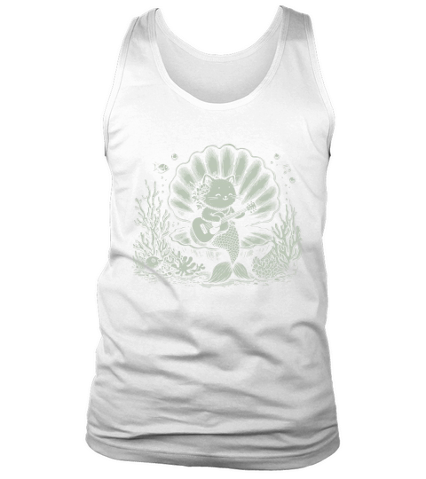 Cat Mermaid Playing Guitar D Retro Green Tank Top Unisex
