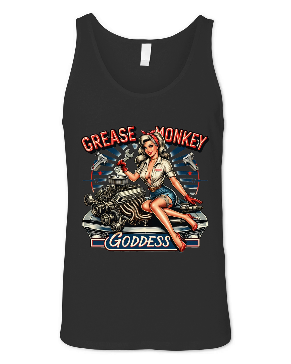 Retro Vintage grease monkey goddess Unisex Jersey Tank