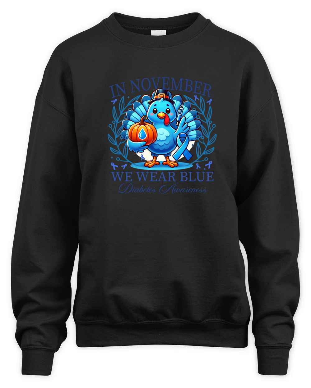 In November We Wear Blue For Diabetes Awareness low Unisex Premium Crewneck Sweatshirt