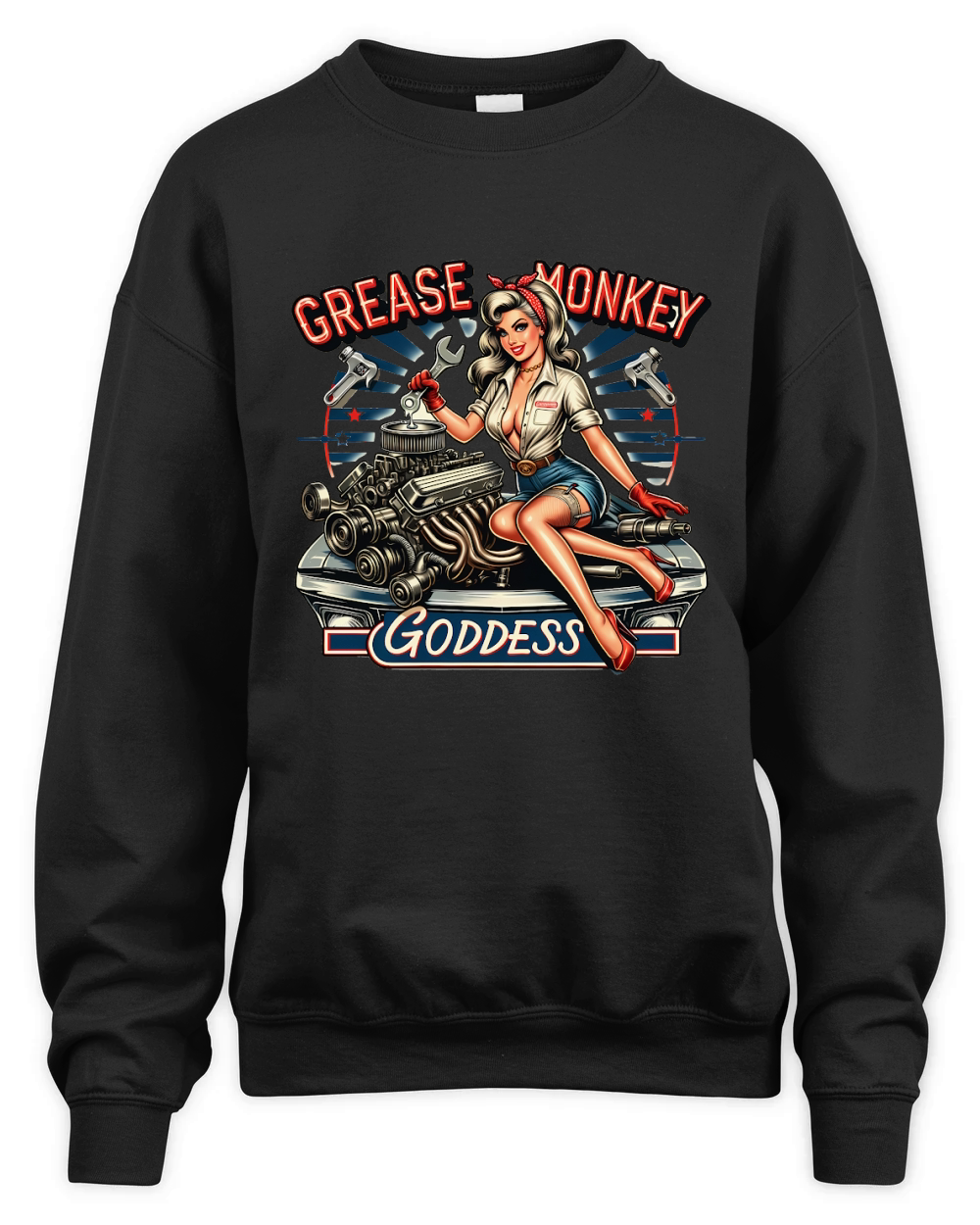 Retro Vintage grease monkey goddess Unisex Premium Crewneck Sweatshirt