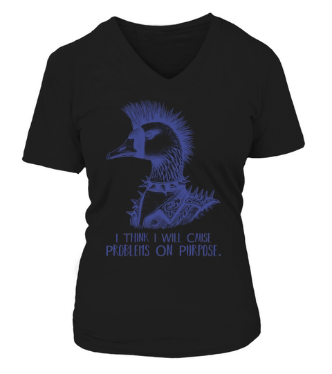 Goose Punk Problem On Purpose L vBlue V-neck T-Shirt Woman