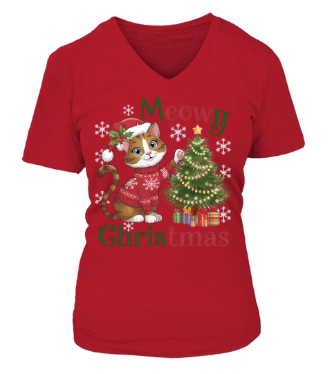 Meowy Christmas 4 V-neck T-Shirt Woman