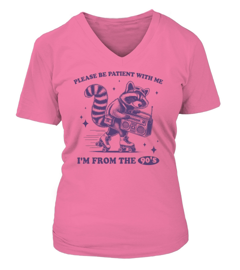 Raccoon Roller Skate Vintage Radio L Violet V-neck T-Shirt Woman