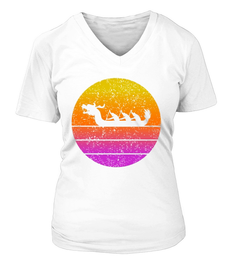 Retro Sunset Vintage Dragon Boat V-neck T-Shirt Woman