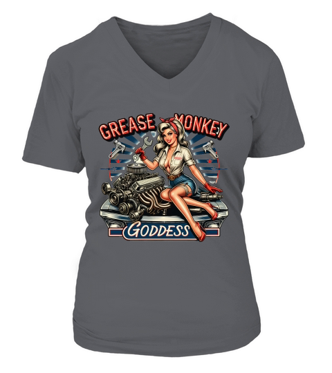 Retro Vintage grease monkey goddess V-neck T-Shirt Woman