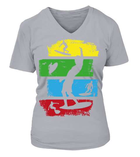 surf surfer surfing retro vintage stripes dark V-neck T-Shirt Woman